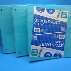 Pen Gear Binder Lot 3 Pack 1 Inch Teal Blue Standard View 3 Ring O‎ Ring New